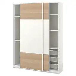 IKEA Pax kledingkast in wit met lichte houttinten en mesh manden aanbieding