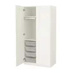 IKEA Witte pax kledingkast, open met mesh manden en broekhanger aanbieding