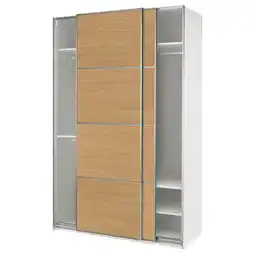 IKEA Pax / mehamn Kledingkast met schuifdeuren, wit aluminium/tweezijdig eikenpatroon, 150x66x236 cm aanbieding