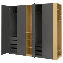IKEA Pax / forsand Kledingkastcombinatie, donkergrijs donkergrijs/eikenpatroon, 255x60x236 cm aanbieding
