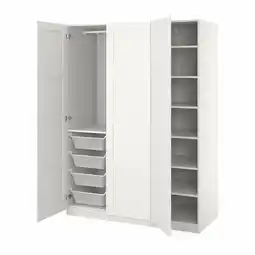 IKEA Witte pax kledingkast, open display met gaasmanden, planken en ophangrail, modern design aanbieding