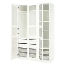IKEA Witte pax kledingkast met glazen deuren. Het heeft planken en lades voor opslag aanbieding