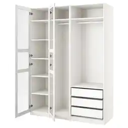 IKEA Witte pax kledingkast, open deuren met meerdere planken en een ladegedeelte, strak en modern design aanbieding