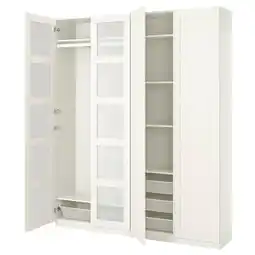 IKEA Witte pax kledingkast open, glazen deuren, gaasmand, verstelbare planken aanbieding