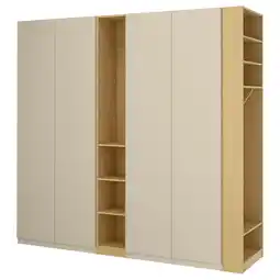 IKEA Pax / reinsvoll Kledingkastcombinatie, grijsbeige grijsbeige/eikenpatroon, 255x60x236 cm aanbieding
