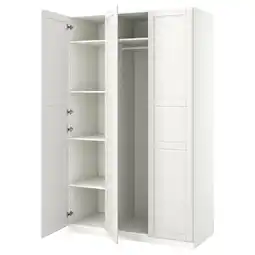 IKEA Witte pax kledingkast met open deuren, wit interieur, planken en ophangrail aanbieding