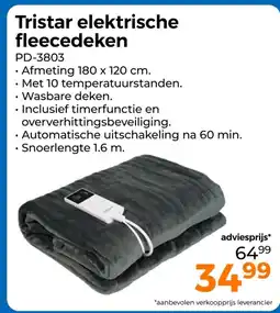 Trekpleister Tristar elektrische fleecedeken aanbieding