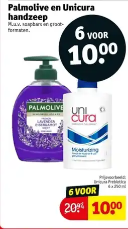 Kruidvat Palmolive en unicura handzeep aanbieding
