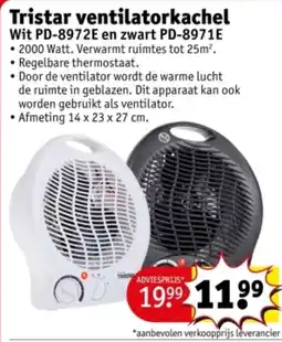 Kruidvat Tristar ventilatorkachel Wit PD-8972E en zwart PD-8971E aanbieding