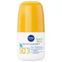 Kruidvat NIVEA Sun Babies & Kids Sensitive Protect SPF50+ Zonnebrand Roll-on aanbieding