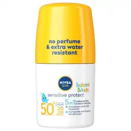 Kruidvat NIVEA Sun Babies & Kids Sensitive Protect SPF50+ Zonnebrand Roll-on aanbieding