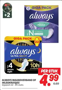 Dekamarkt Always maandverband of inlegkruisjes aanbieding