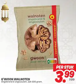 Dekamarkt G'woon walnoten Ongebrand & ongezouten. Zak 500 gram. aanbieding