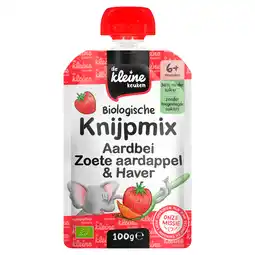 PLUS De Kleine Keuken Bio knijpmix 6+ aardbei zoete aardappe aanbieding