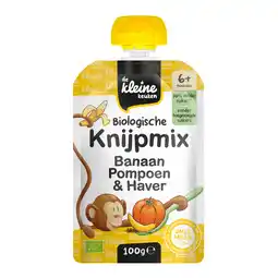 PLUS De Kleine Keuken Bio knijpmix 6+ banaan pompoen aanbieding