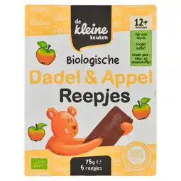 PLUS De Kleine Keuken Bio dadel & appel reepjes 12+ aanbieding