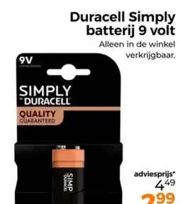 Trekpleister Duracell Simply batterij 9 volt aanbieding