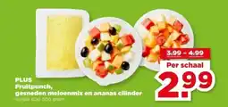 PLUS Plus fruitpunch gesneden meloenmix en ananas cilinder aanbieding