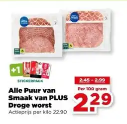 PLUS Alle Puur van Smaak van PLUS Droge worst aanbieding