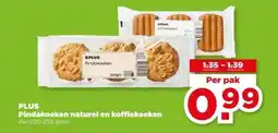 PLUS Plus pindakoeken naturel en koffiekoeken aanbieding