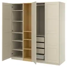 IKEA Pax / bergsbo Kledingkastcombinatie, grijsbeige grijsbeige/eikenpatroon, 185x60x201 cm aanbieding
