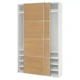IKEA Pax / mehamn Kledingkast met schuifdeuren, wit aluminium/tweezijdig eikenpatroon, 150x43x236 cm aanbieding