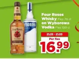 PLUS Four Roses Whisky Fles 70 cl en Wyborowa Vodka Fles 100 cl aanbieding