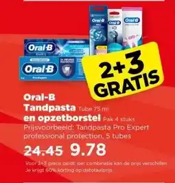 PLUS Oral-B Tandpasta Tube 75 ml en opzetborstel Pak 4 stuks aanbieding