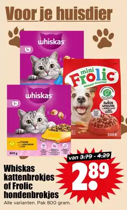 Dirk Whiskas kattenbrokjes of Frolic hondenbrokjes aanbieding