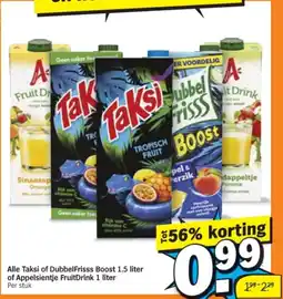 Albert Heijn Alle Taksi of Dubbel Frisss Boost of Appelsientje FruitDrink aanbieding