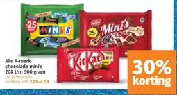 Albert Heijn Alle A-merk chocolade mini's aanbieding