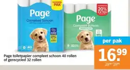 Albert Heijn Page toiletpapier compleet schoon 40 rollen of gerecycled 32 rollen aanbieding