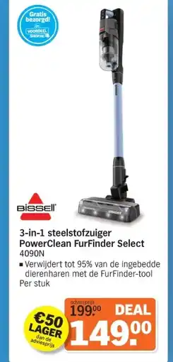 Albert Heijn 3-in-1 steelstofzuiger PowerClean FurFinder Select 4090N aanbieding