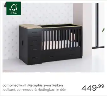 Baby & Tiener Combi ledikant Memphis zwart/eiken aanbieding