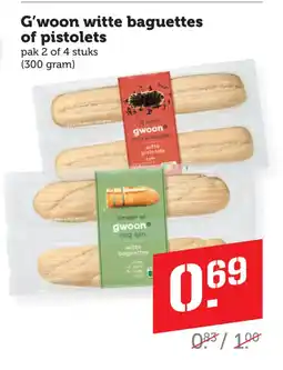 Coop G'woon witte baguettes of pistolets aanbieding
