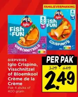 Vomar Voordeelmarkt Iglo Crispino, Visschnitzel of Bloemkool Crème de la Crème aanbieding