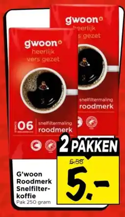 Vomar Voordeelmarkt G'woon Roodmerk Snelfilter koffie aanbieding