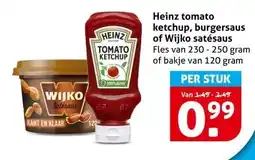 Hoogvliet Heinz tomato ketchup, burgersaus of Wijko satésaus aanbieding