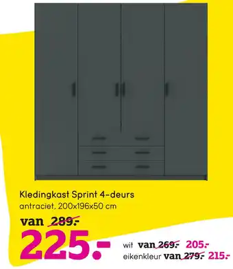 Leen Bakker Kledingkast Sprint 4-deurs aanbieding