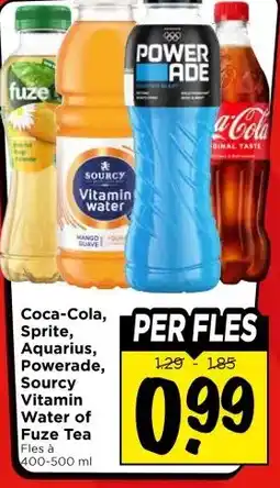 Vomar Voordeelmarkt Coca-Cola, Sprite, Aquarius, Powerade, Sourcy Vitamin Water of Fuze Tea aanbieding