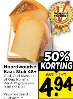 Vomar Voordeelmarkt Noordwoudse Kaas Stuk 48+ Oud, aanbieding