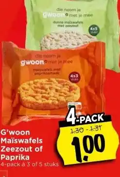 Vomar Voordeelmarkt G'woon Maïswafels Zeezout of Paprika aanbieding