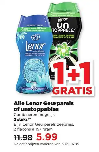 PLUS Alle Lenor Geurparels Of Unstoppables 1+1 Gratis aanbieding