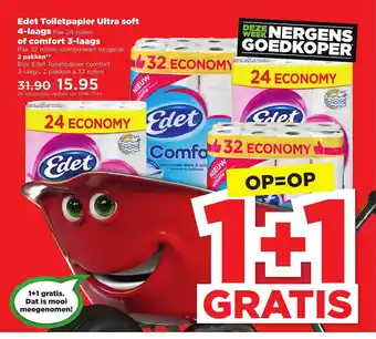 PLUS Edet Toiletpapier Ultra Soft 4-Laags Of Comfort 3-Laags 1+1 Gratis aanbieding