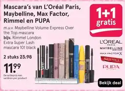 Etos Mascara's van L'Oréal Paris, Maybelline, Max Factor, Rimmel en PUPA aanbieding