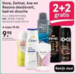 Etos Dove, Zwitsal, Axe en Rexona deodorant, bad en douche aanbieding