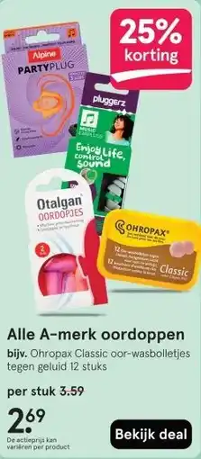 Etos Alle A-merk oordoppen aanbieding