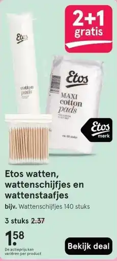 Etos Etos watten, wattenschijfjes en wattenstaafjes aanbieding