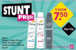 DA Dove Classic fresh, floral fresh en men+care clean comfort 200 ml aanbieding