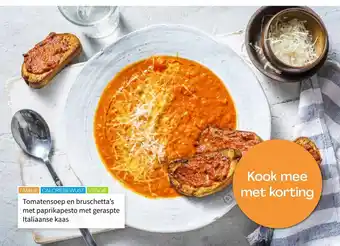 Hello Fresh Tomatensoep en bruschetta's met paprikapesto met geraspte italiaanse kaas aanbieding